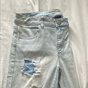 American Eagle Blue Jeggings with Distressed Details
